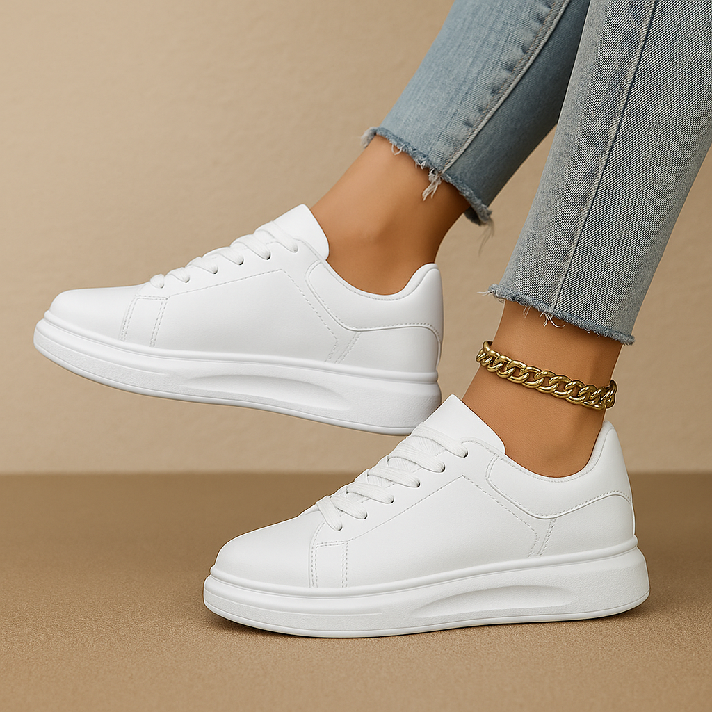 Women’s White Sneakers – Minimalist Low-Top Casual Shoes